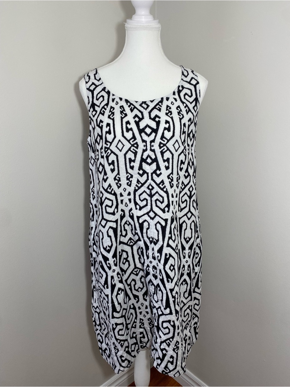 J. Jill Black and White Abstract Linen-Blend Dress Petite Small - Picture 3 of 16